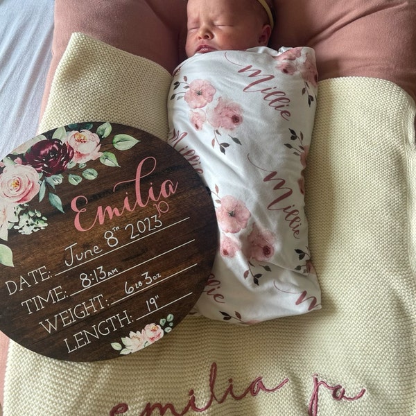 Birth Stats Round Wood Baby Name Sign Wooden Personalized Baby Name ...
