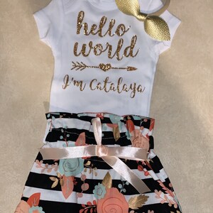 Newborn Outfit Hello World - Coming Home Custom Baby Girl Outfit ...