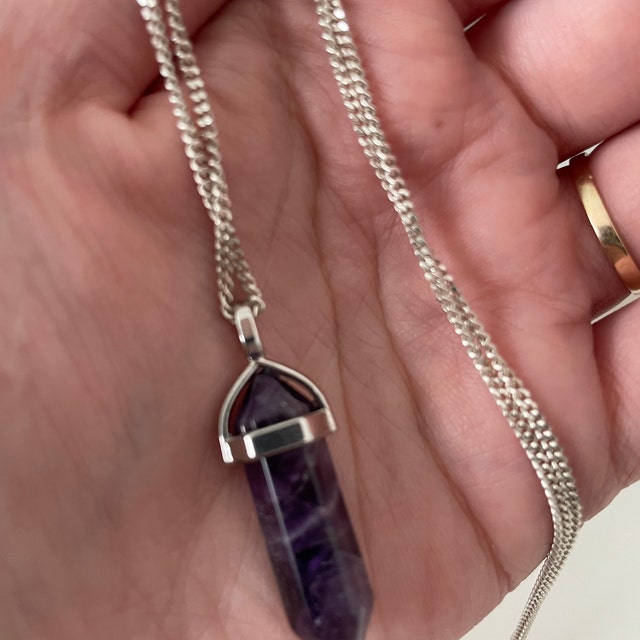 Crystal Necklace, Gemstone Point Pendant, Quartz, Amethyst