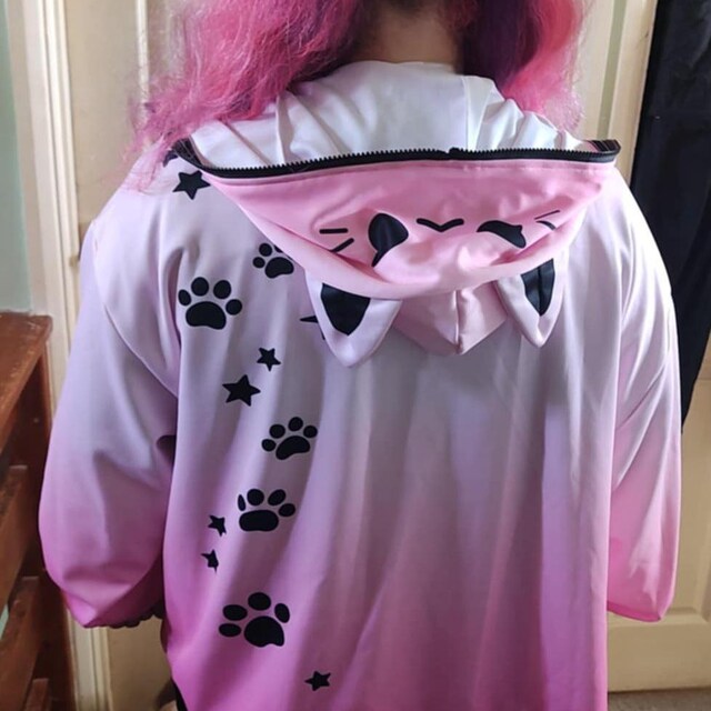 Harajuku Pastel Goth Cat Ears Hoodie W/ Zipper Lightweight