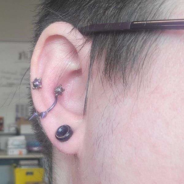 14g Titanium Internally Thread Quad Gem + Bead Navel Ring Belly ...