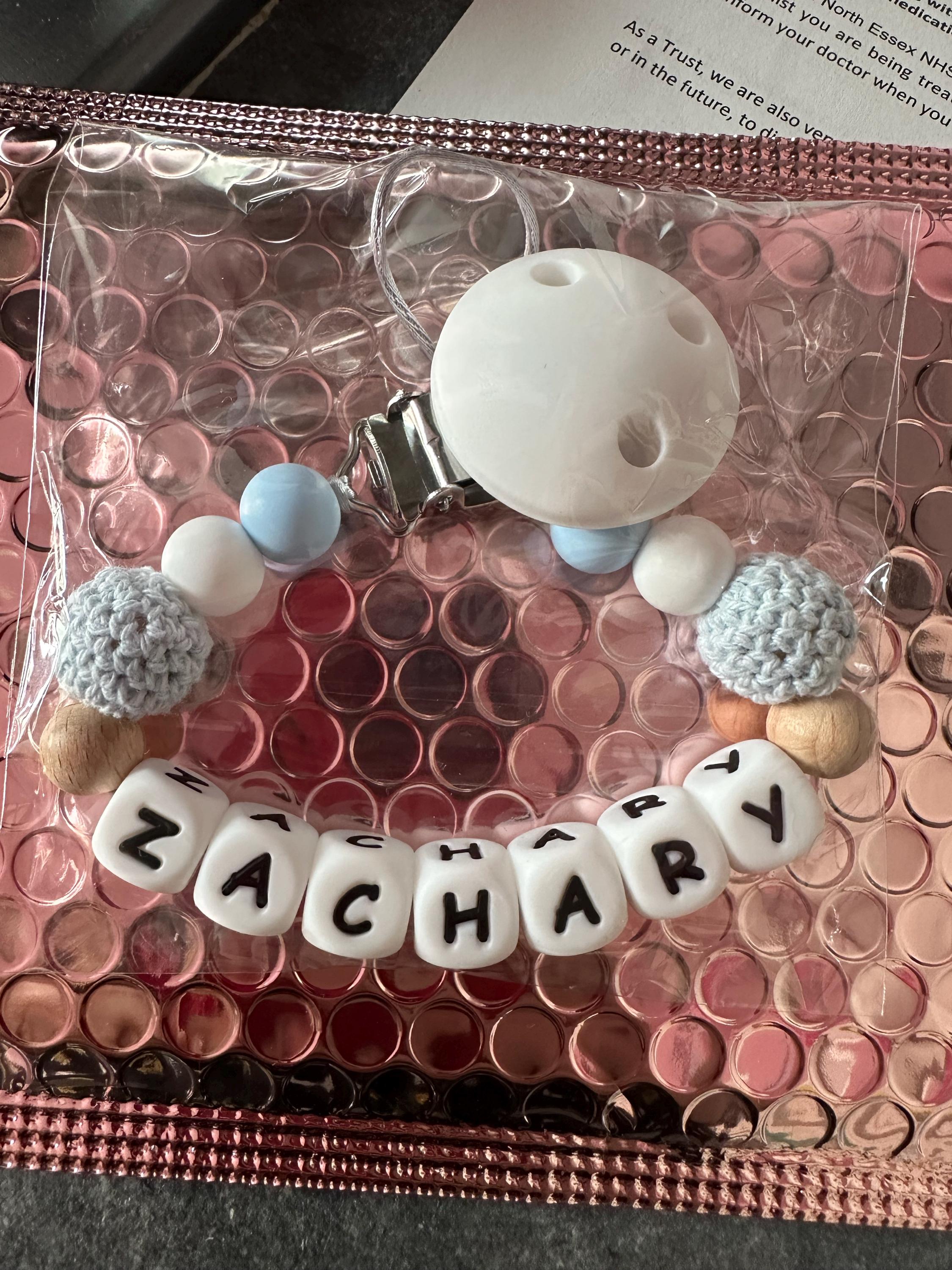 Personalised dummy clip, Silicone dummy clip, Dummy clip, Baby pacifier clip, Pacifier holder, Baby shower gift, White