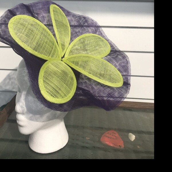 MC Millinery MC1173 Lemon teardrop button with magenta bow and cobweb lace overlay main image 1