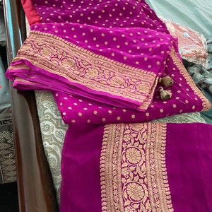 Pink Pure Gaji Silk Bandhani Gota Embroidered Saree - Etsy