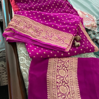 Pink Pure Gaji Silk Bandhani Gota Embroidered Saree - Etsy
