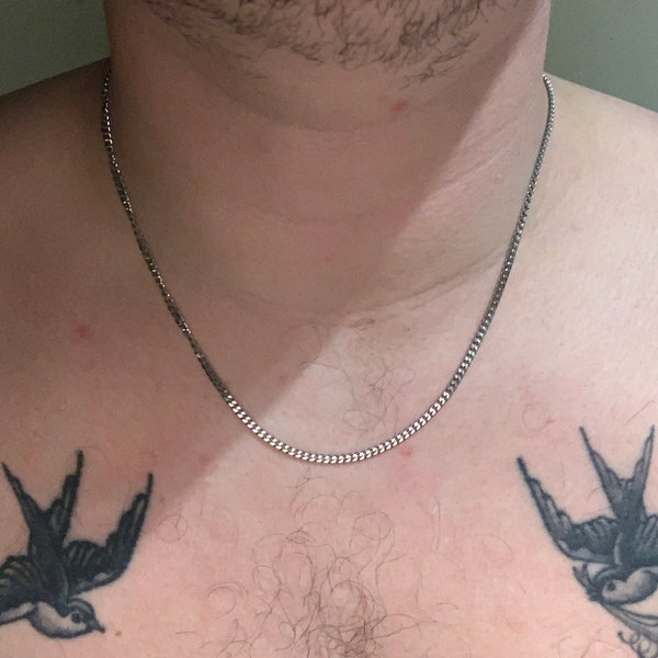 Connell Style Flat Cut Stainless Steel Silver Curb Chain Necklace Non ...