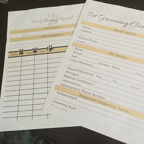 Groomer Forms Client Intake Form Pet Grooming Record Grooming Business ...
