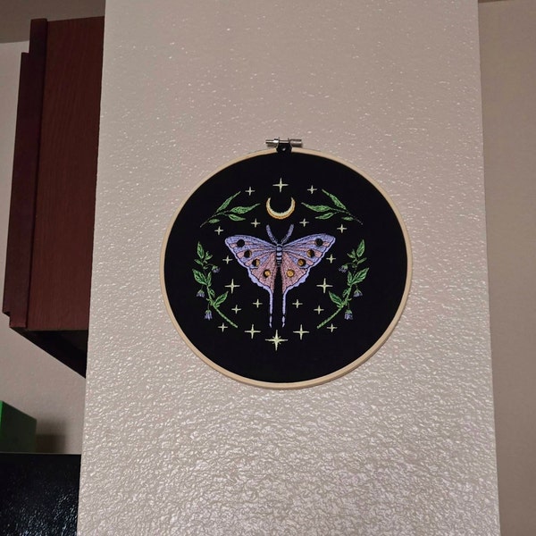Moon Moth Embroidered Art - Etsy