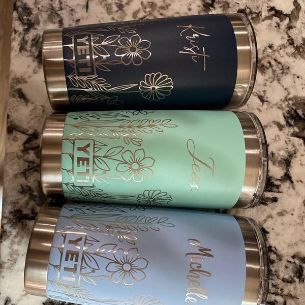 Personalized Floral Design Yeti 20oz Rambler Tumbler 360 Degree ...