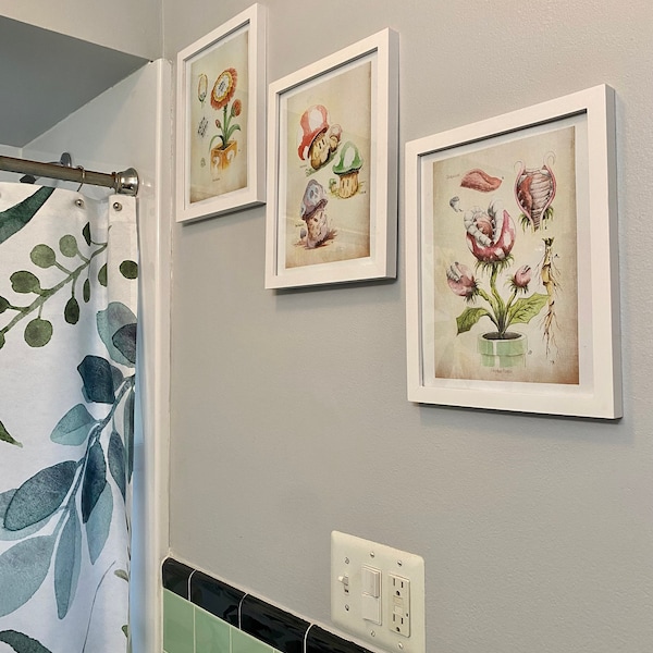 SET of 3 - Super Mario Botanical Illustration 8.5