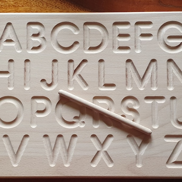 Montessori Alphabet Tracing Board Made of Wood Uppercase And/or
