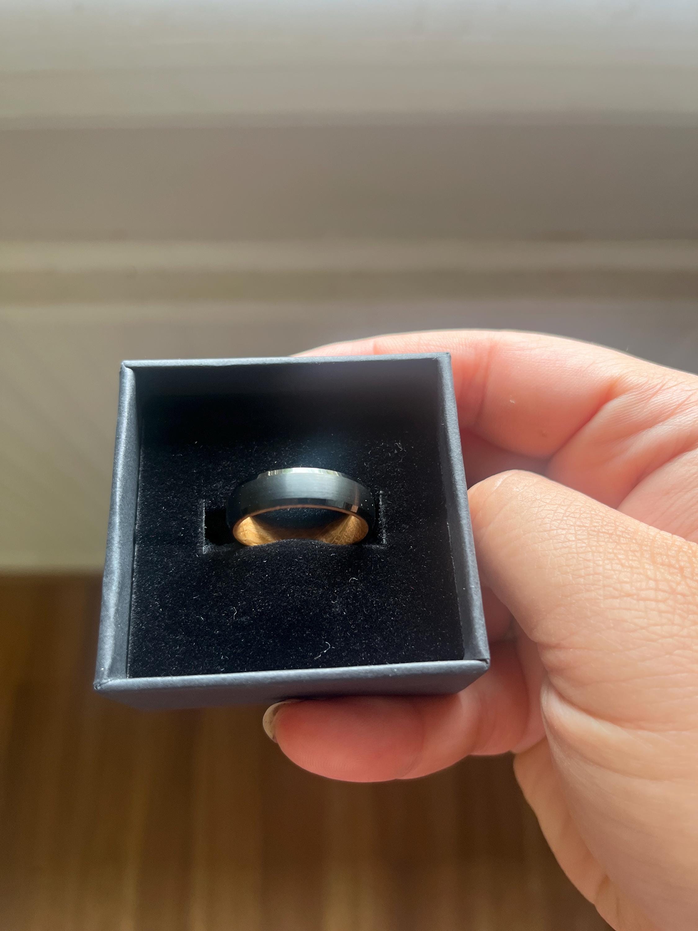 Black Whiskey Barrel Rings, Unique Men Wedding Band, Mens Wooden Promise Ring, Tungsten Wedding Bands for Men, Mens Engagement Ring For Him