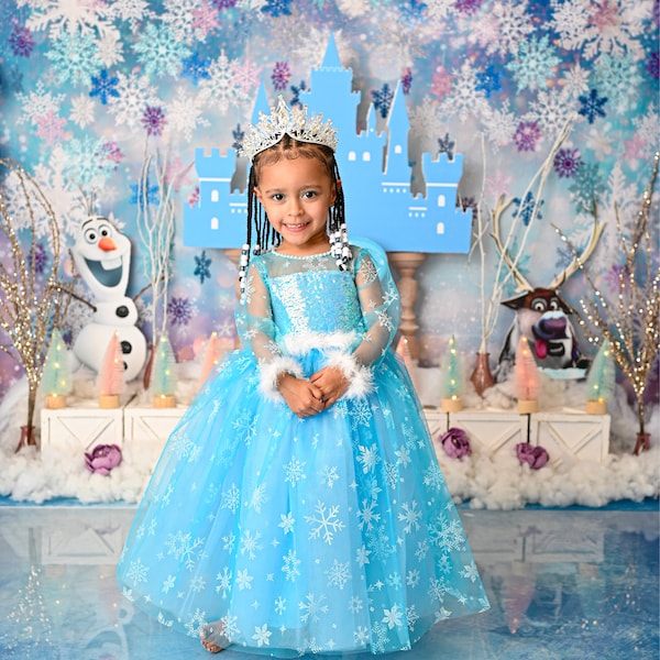 Elsa Princess Christmas Party Dresses Classic Costume for Litlte Girls