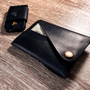Handmade Black leather wallet, monogram appliqué - BD222RS