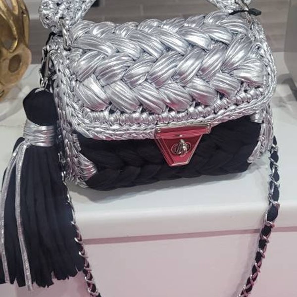 Vegan Leather With Metallic Stitching Embroidery Inlaid Rhinestone Tote Bag