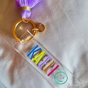 Personalized Name keychain, Custom Name Tag, Colorful tassel keychain, –  jillmakes