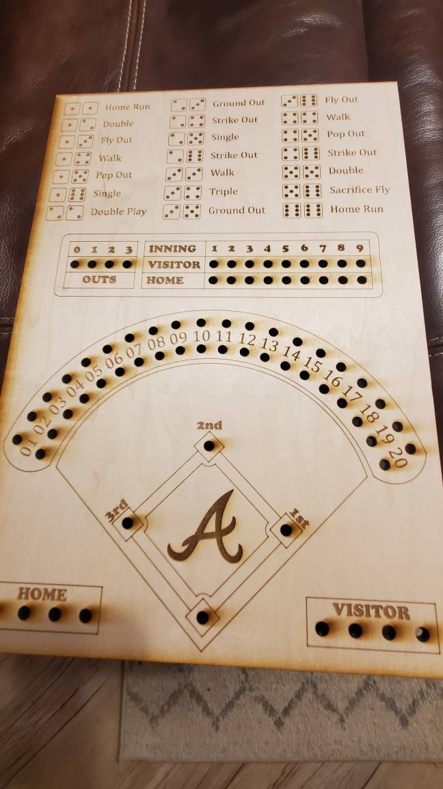 Custom Baseball Board Game Dice Baseball Game Night Family Fun Board Game Baseball Dice Board Game Dice and Pegs Baseball Game Wood Baseball