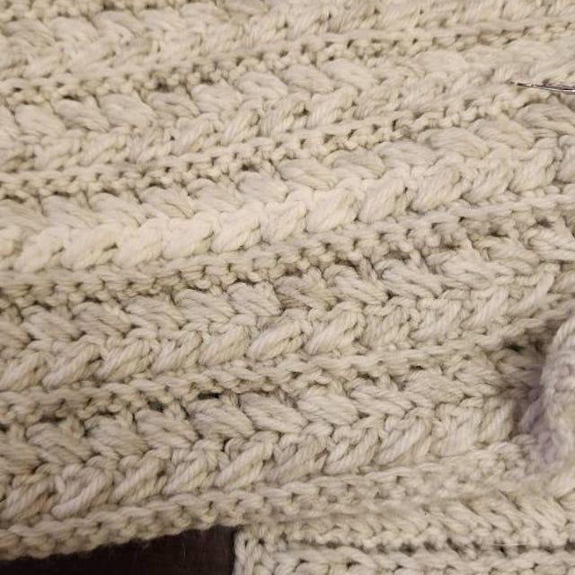 A customer's finished Winter Wheat Stitch Sweater Scarf Crochet Pattern (Digital PDF)
