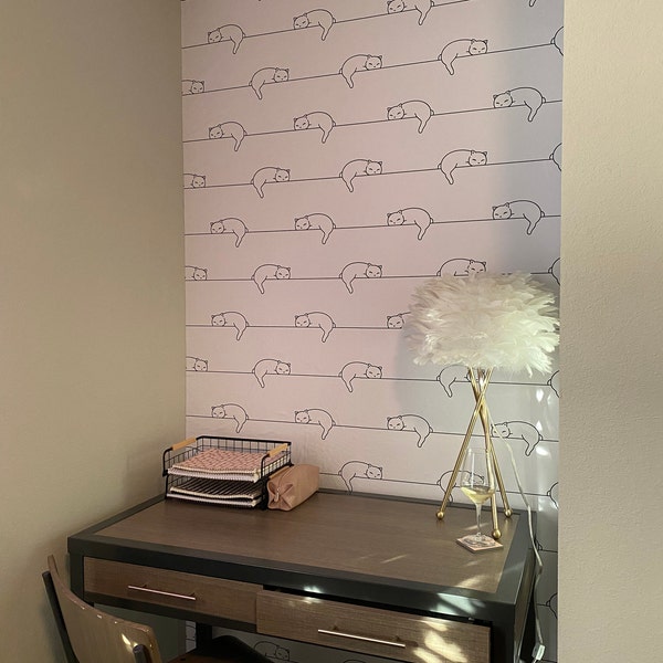 SpeedWallpaper Black & White Cat Peel & Stick Removable Wallpaper – Easy DIY Wall Decor