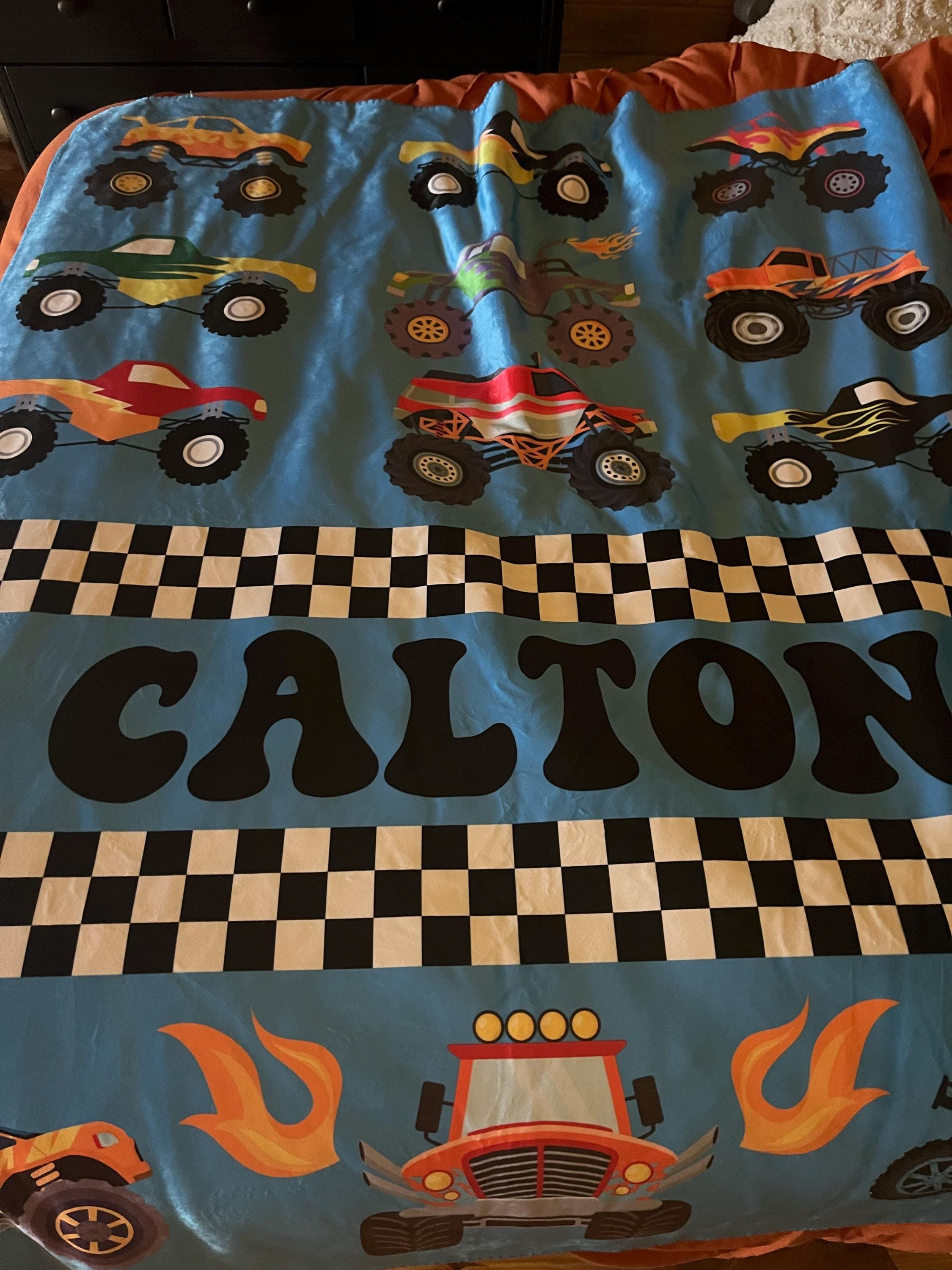 Monster Truck Name Blanket Personalized Monster Truck Blanket Name Blanket for Boy Baby Boy Gift Kids Colorful Blanket Toddler Cute Boy Gift