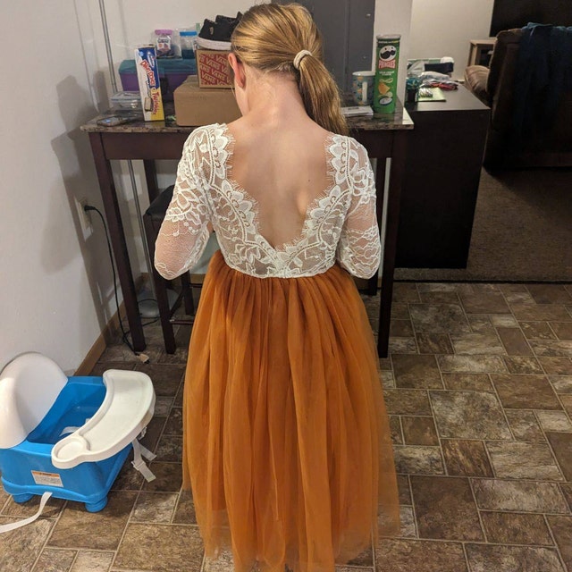 Long Sleeve Burnt Orange Lace and Tulle Boho Flower Girl Dress, Toddler  Fall Wedding Dress, Floral Girls Dress - Etsy