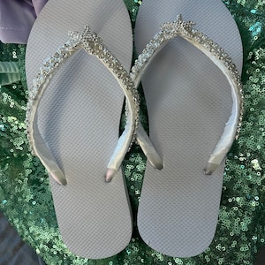 Bling Bridal Flip Flops. Crystal White Wedding Shoes. High Wedged Bride ...