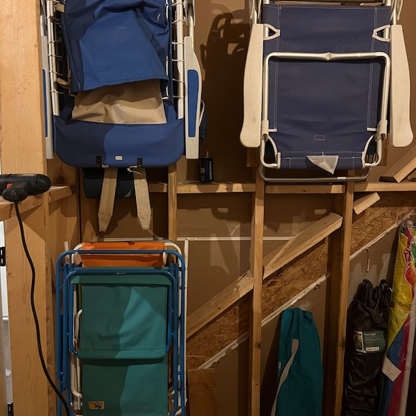 Lawn Chair Storage Rack Ideas, Shed Organizing System, Yard Shed ...