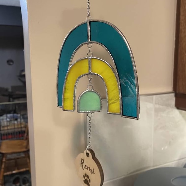 Personalized Rainbow Bridge Stained Glass Sun Catcher. Rainbow Heart ...