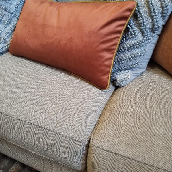 Lumbar Pillow Cover With Piping, Velvet Throw Pillow Cover, Stylish ...