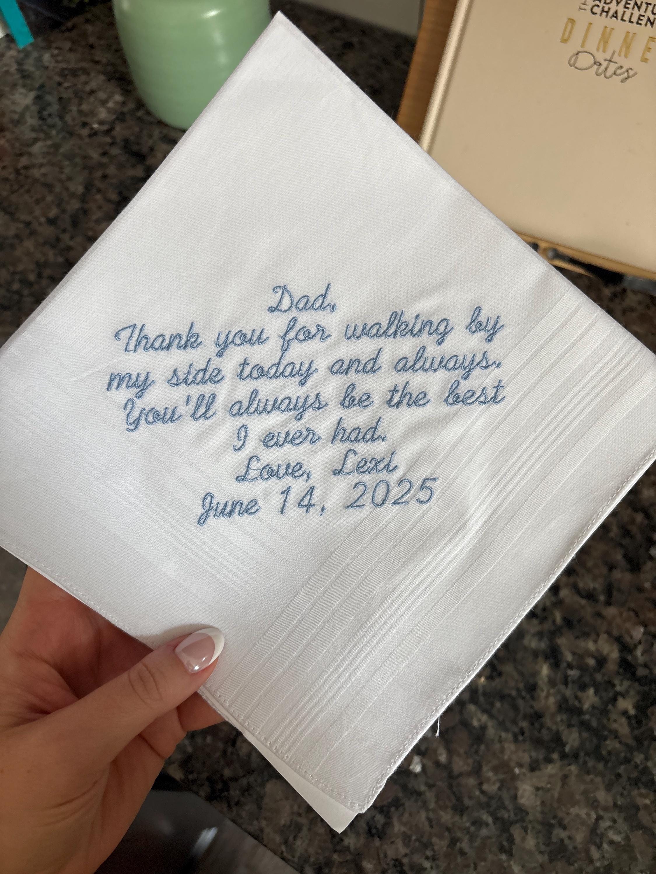 Embroidered Wedding Handkerchief For Father, Wedding Handkerchief for dad, wedding gift to dad, personalized wedding handkerchief