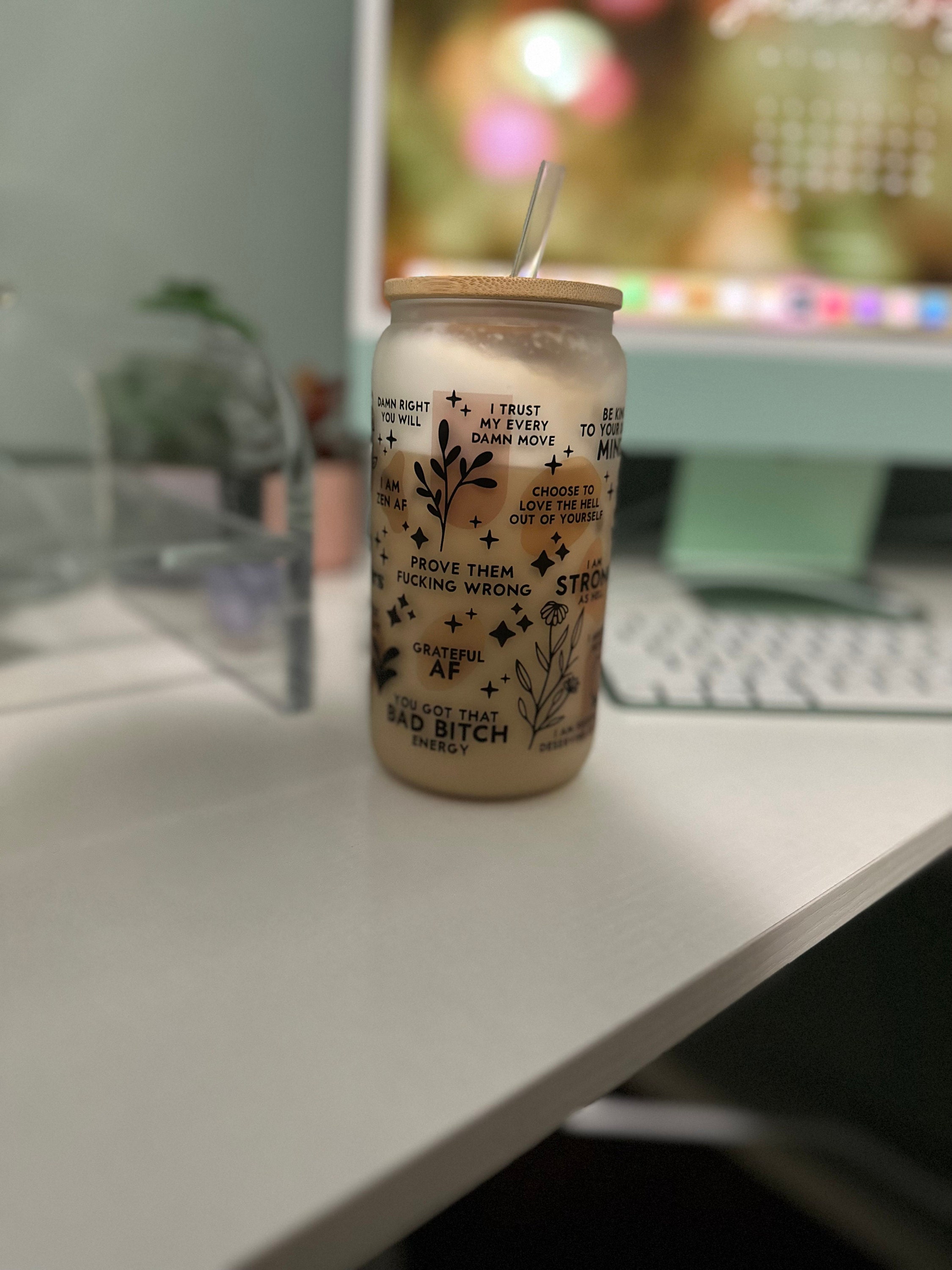 Mental Health Tumbler with Lid and Straw, Daily Affirmations Glass Cup, 16oz Daily Affirmations Tumbler, Gift for Her/Bestie, Soul Sister, BFF, Best Friend Tumbler