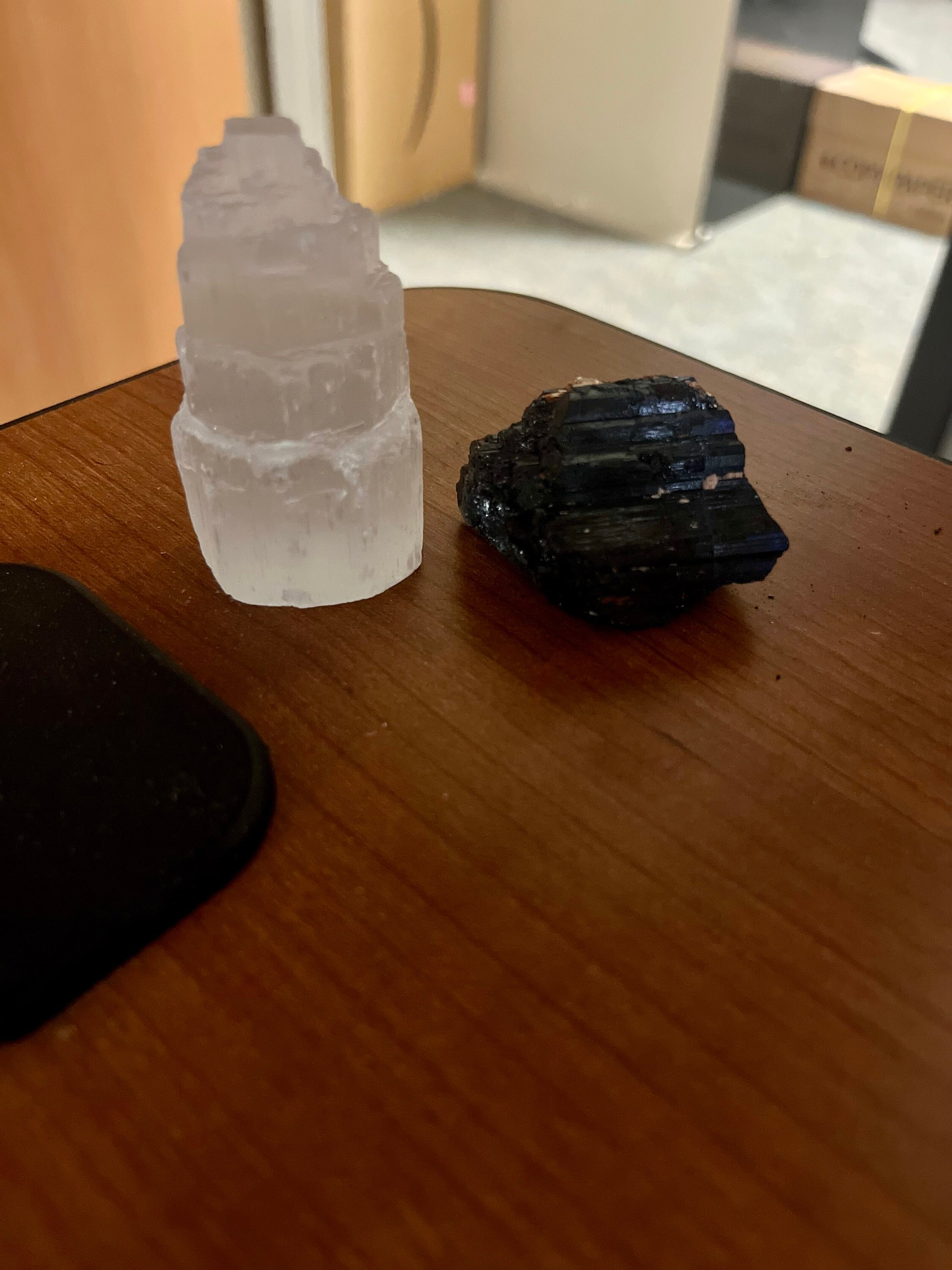 2 Selenite Towers & 2 Extra Grade Black Tourmaline Logs: Home Protection Kit