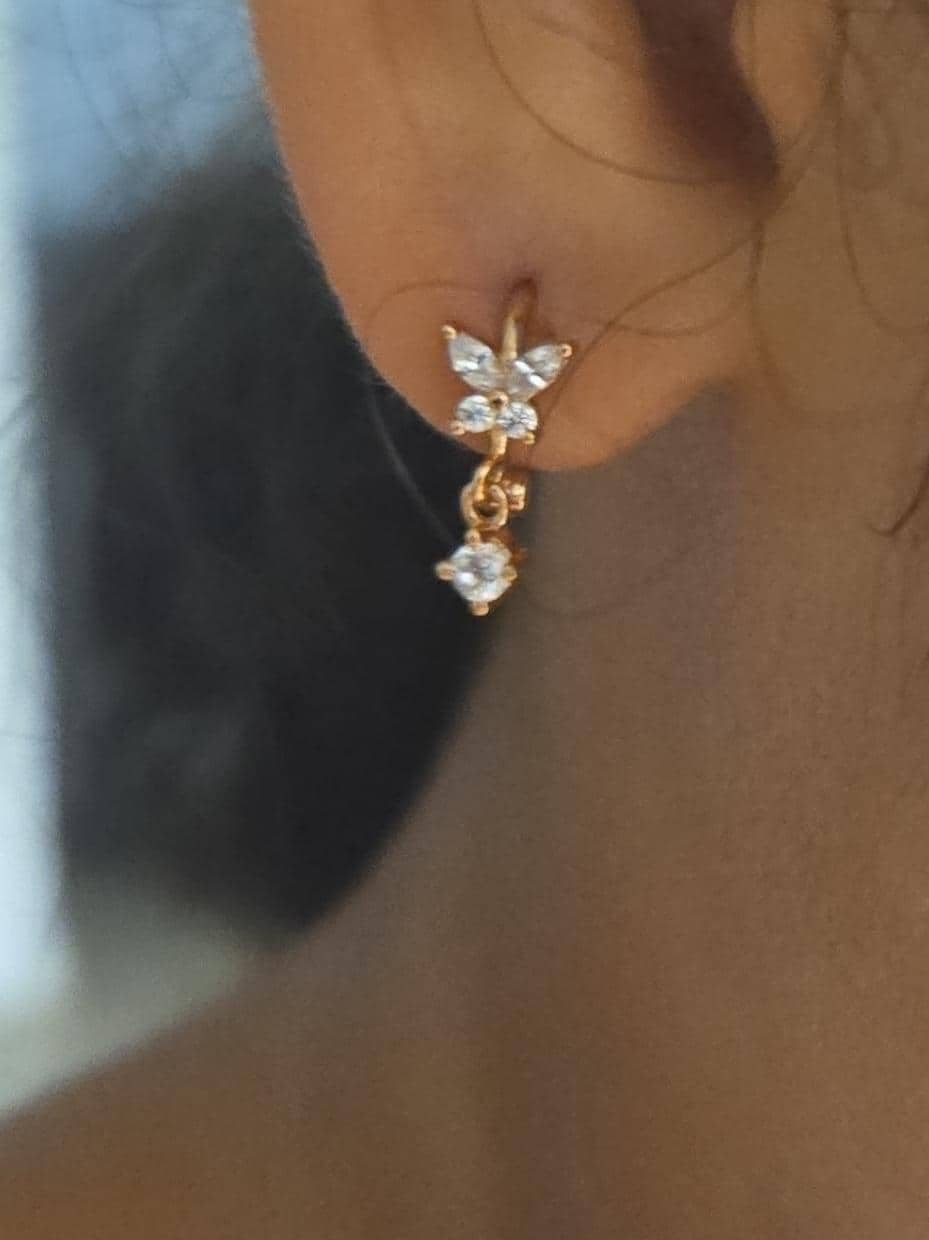 Dainty CZ Butterfly Shaped Huggie Hoop Earrings With Dangling Charm
