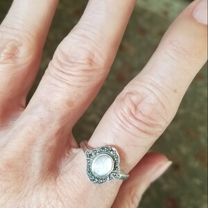 Bague Vintage Art Déco En Argent 925 - Sertie De Marcassites Noires, Taille 59