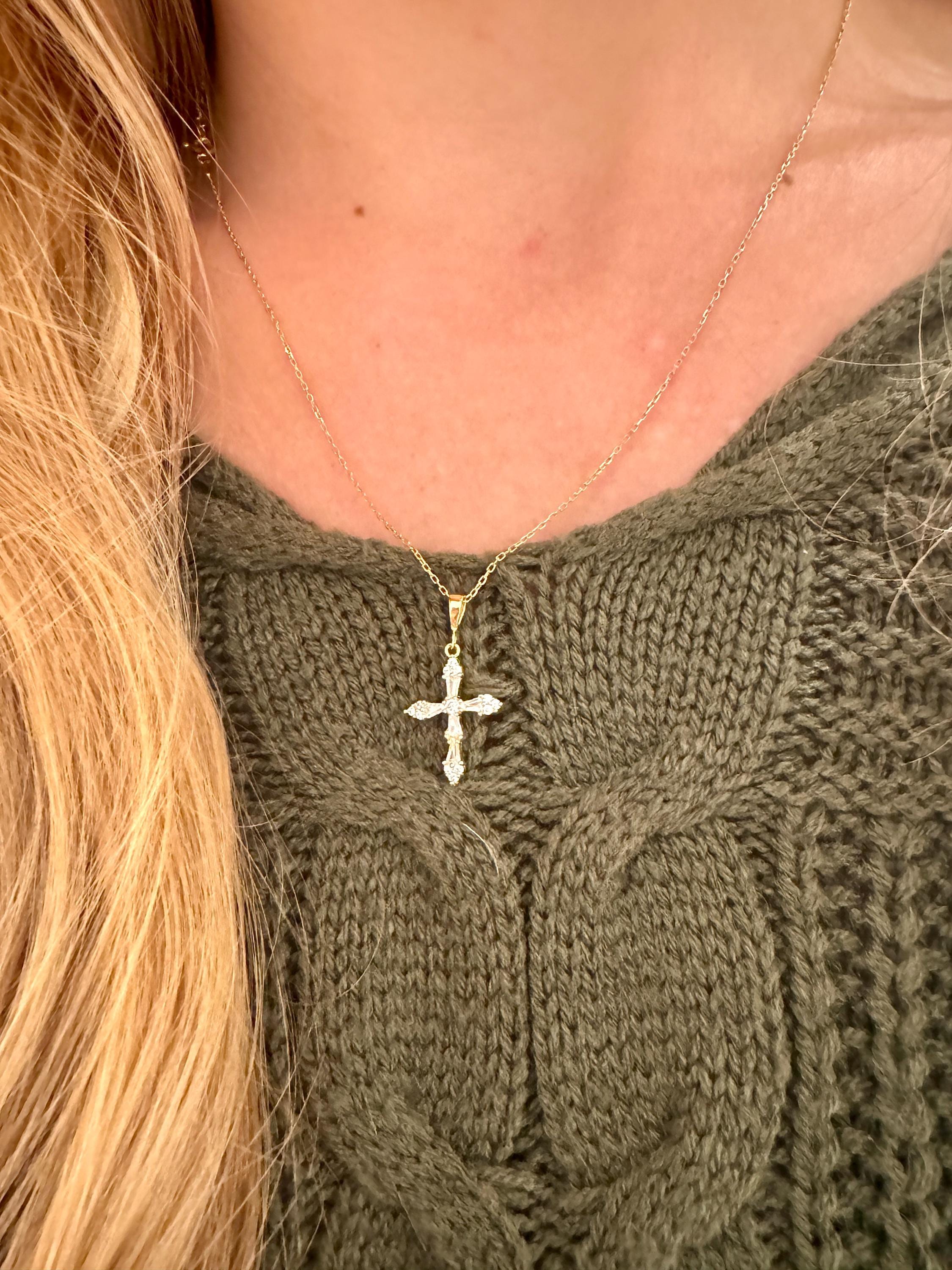 Minimalistische Diamant-Kreuz-Halskette, Pave-Kreuz-Halskette, Taufgeschenk, Kreuzschmuck, Kommunion-Kreuz-Halsketten, religiöse Schutzkette