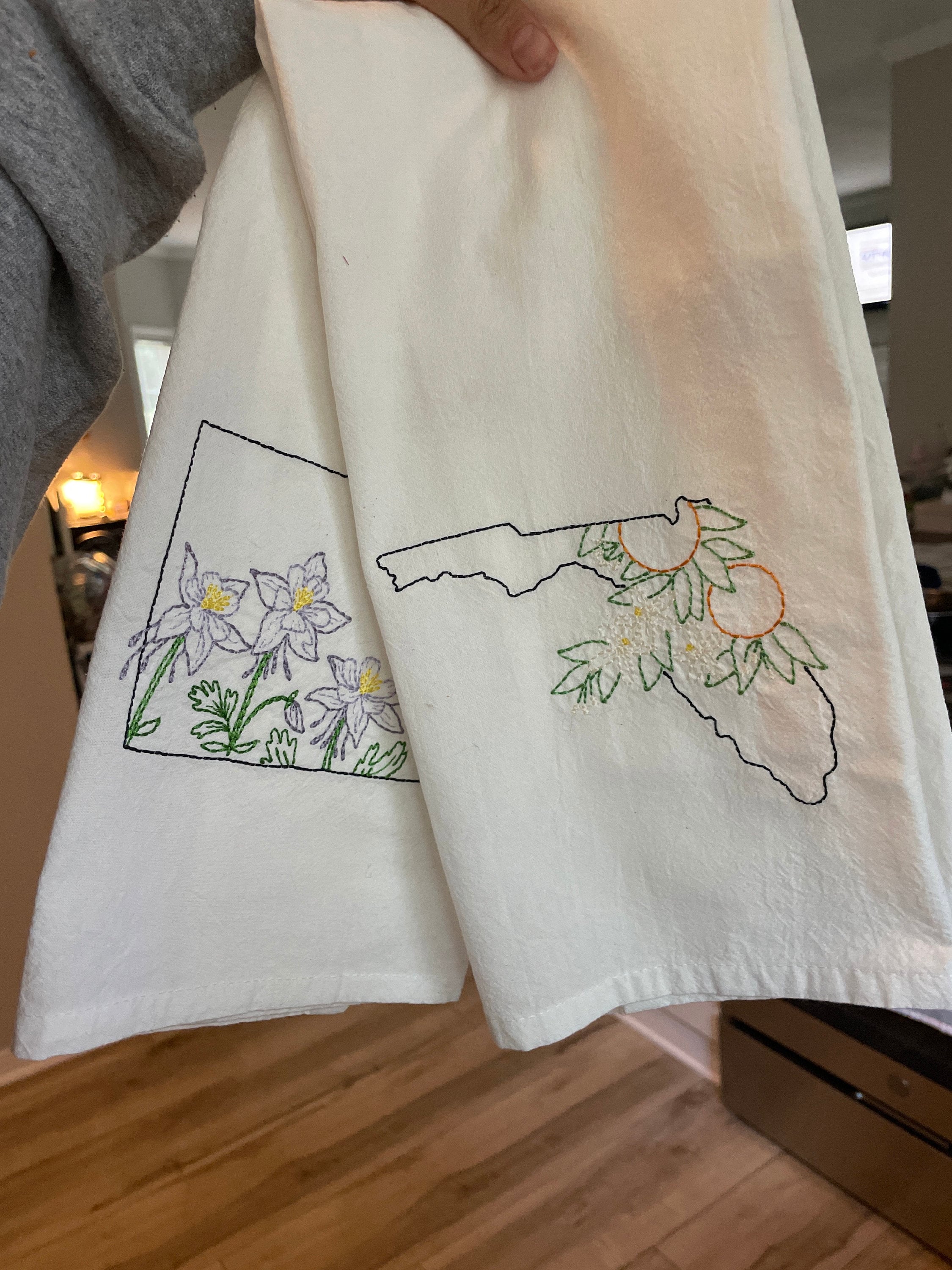 Embroidered State flower Kitchen towel- chose your state