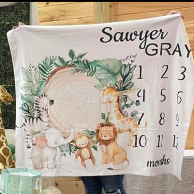 Safari Animals Floral Jungle Baby Girl Blanket Blush Pink Gold - Etsy