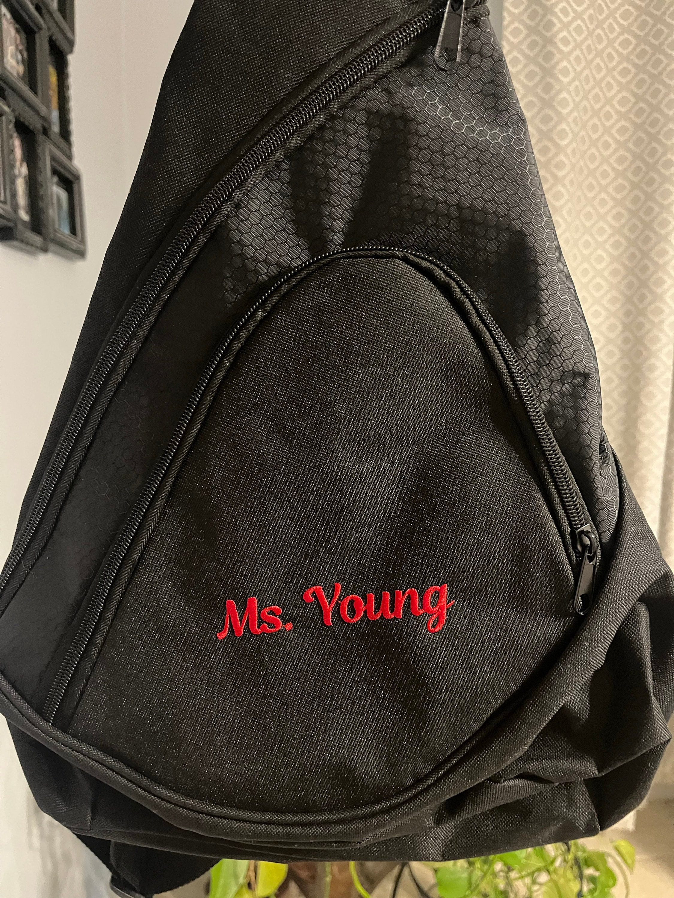 sling bag personalized, sports travel, great for youth, school group, monogramed, embroidered and personalized with with name/date, bulk
