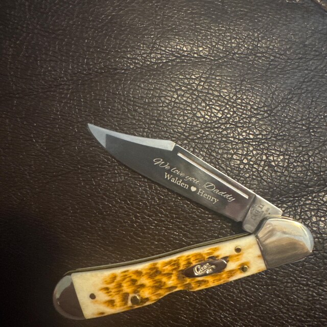Custom Engraved Case Mini Copperlock Pocket Knife: Amber Bone