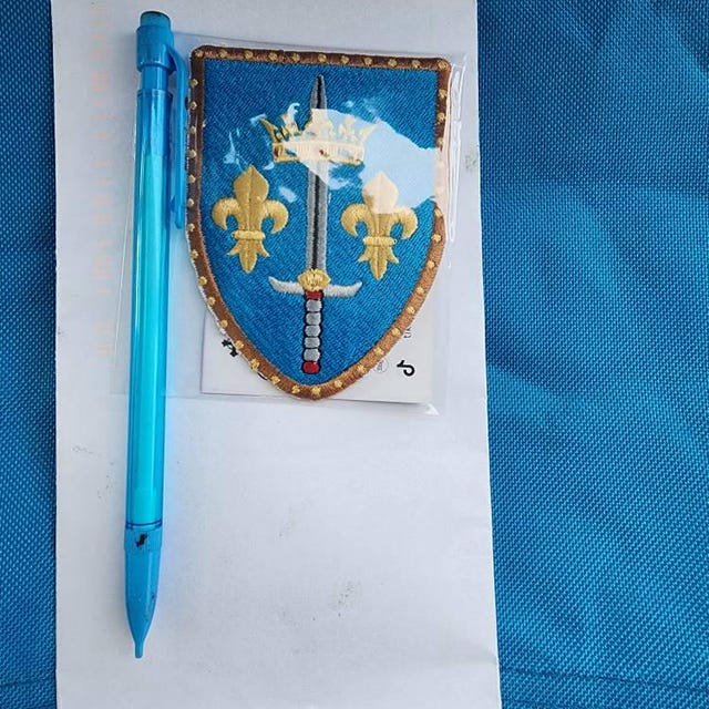 Joan of Arc Patch – Heraldic Shield Badge With Fleur-de-lis