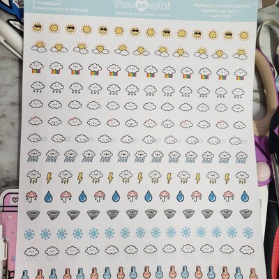 Cute Kawaii Weather, Printable Planner Stickers - Etsy