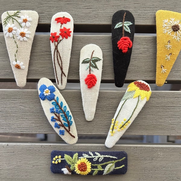 Floral Embroidered Hair Barrettes for Women Girl, Sunflower Spring ...