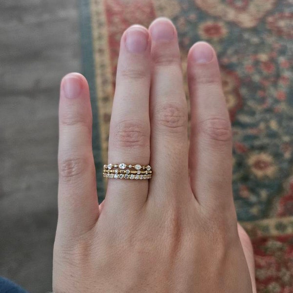 Diamond Stacking Ring Set, Set of 3 Dainty Rings, Crystal Jewelry ...