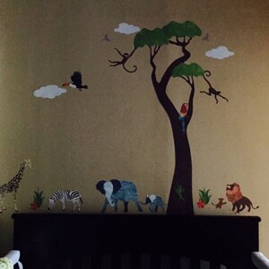 Jungle Safari Wall Decals Peel & Stick Tree Sticker and Jungle Animal ...