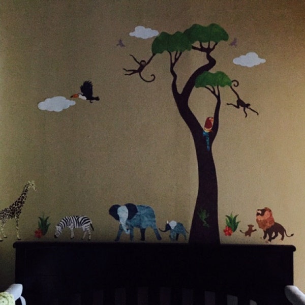 Jungle Safari Wall Decals – Peel & Stick Tree Sticker and Jungle Animal ...
