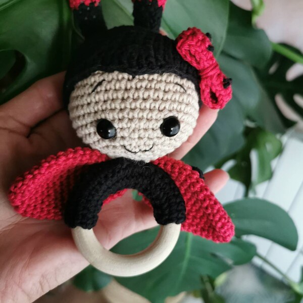 Ladybug Rattle Crochet Pattern PATTERN ONLY: Crochet Ladybug Nana Baby Rattle | Baby Rattle Crochet ...