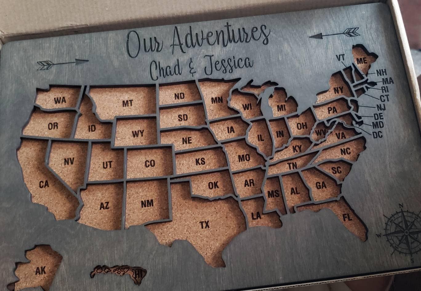 Push Pin USA Map Travel Map For Couples Gift, Wooden Map Of United States One Year Anniversary Gift, Personalized Cork Board Map With Pins