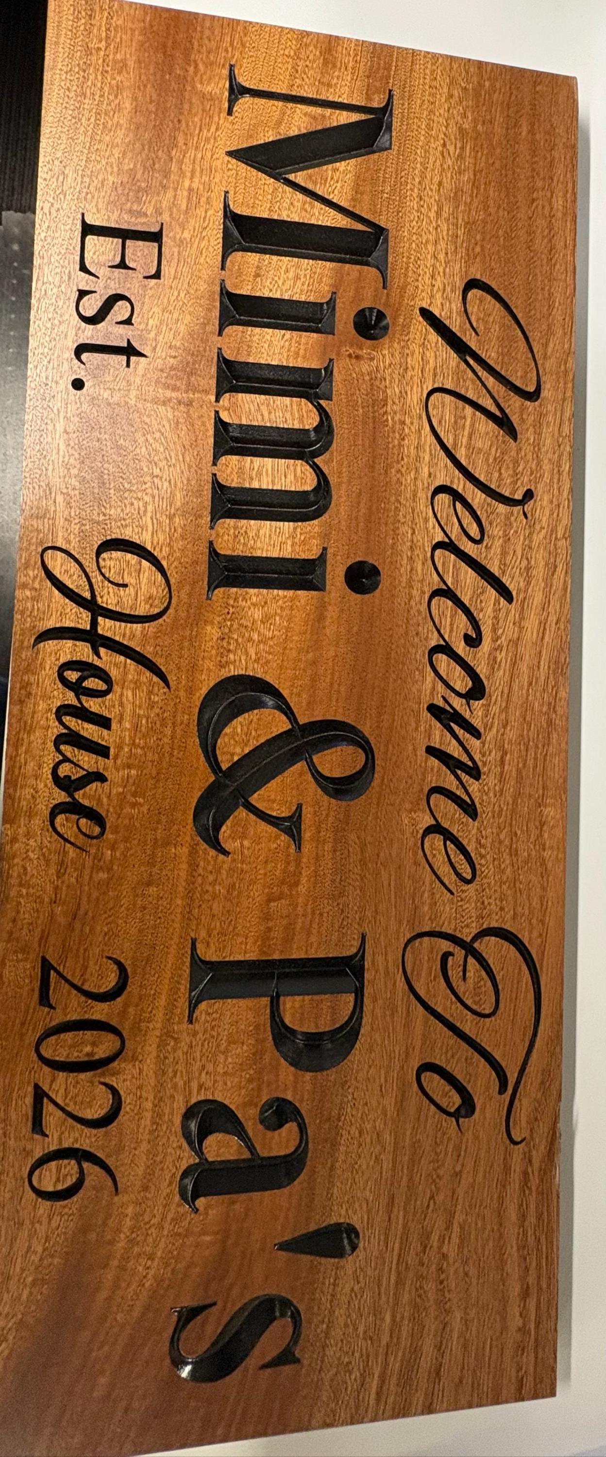 Custom Carved Hardwood Family Sign: Mimi & Papa, GiGi and Pops