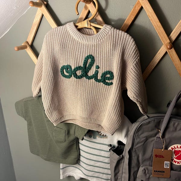 Personalized Baby Sweater - Custom Name Embroidered Knit Sweater For Newborns & Toddlers, Cotton, Sizes 0-3M To 5T