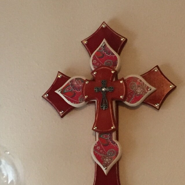 Wall Cross Wood Cross XSmall Rustic Gray with Gold Iron Etsy